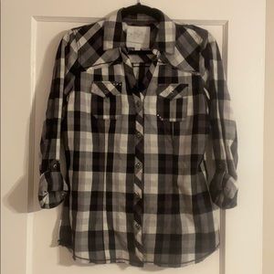 Plaid Button Down With Beaded Detail On Back